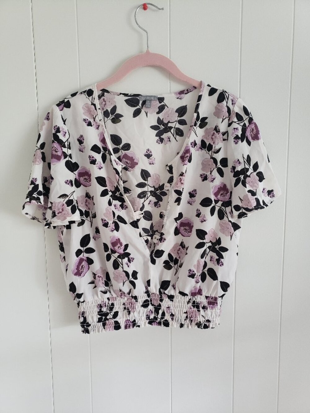 Charlotte Ruse Floral Smocked Hem Top Size S
